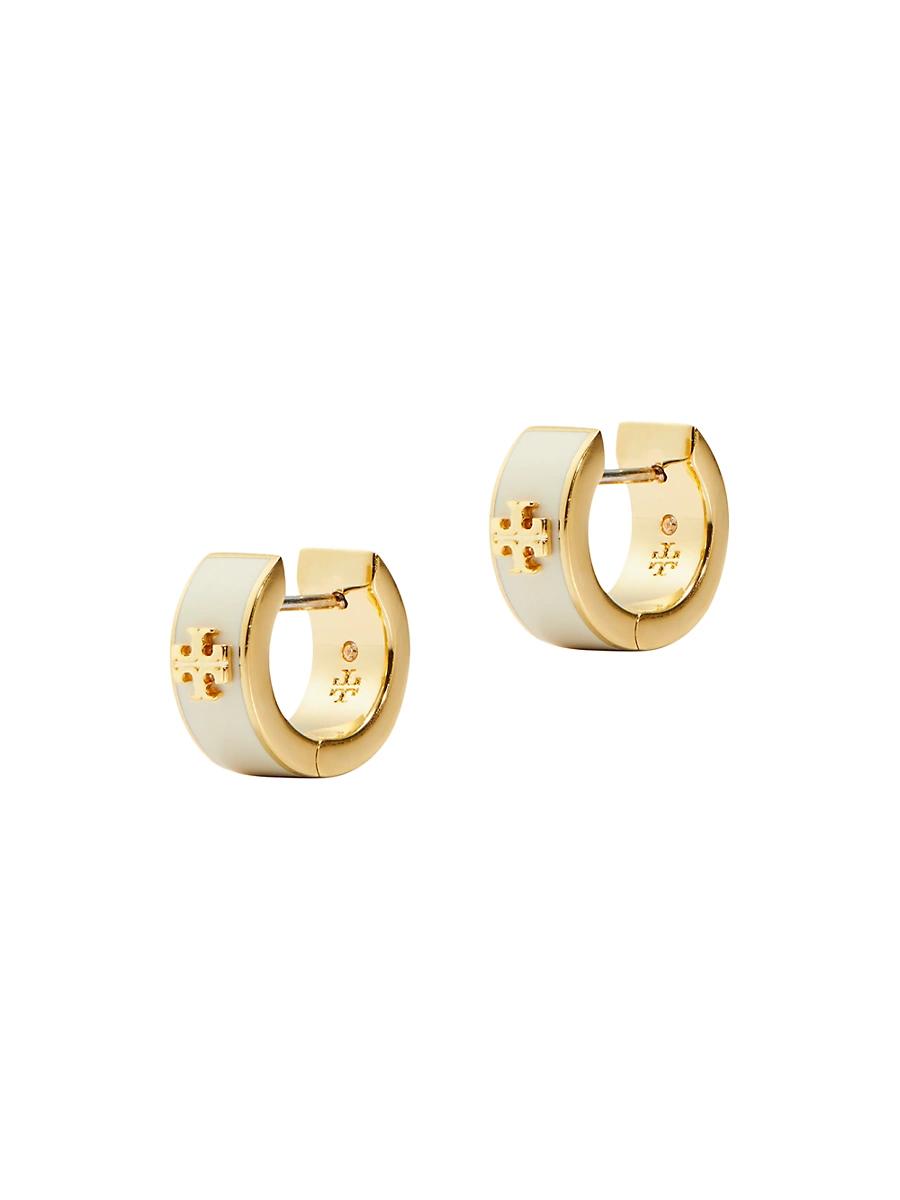 Womens Kira 18K-Gold-Plated, Enamel & Cubic Zirconia Logo Huggie Hoop Earrings Product Image