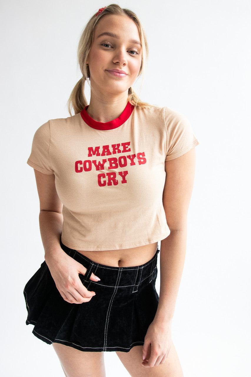 Make Cowboys Cry Crop Ringer Tee Product Image