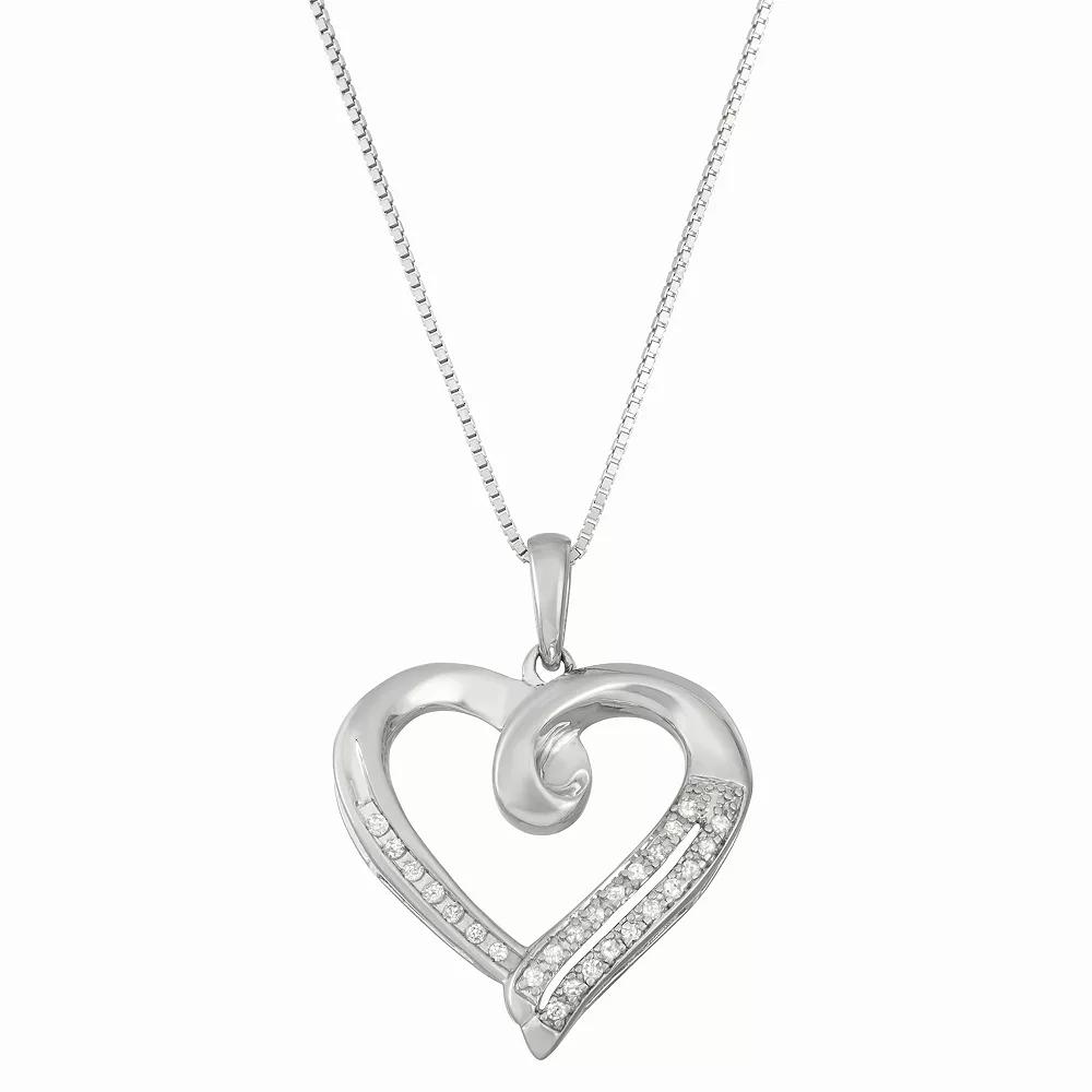 HDI Sterling Silver 1/10 Carat T.W. Diamond Heart Pendant Necklace, Women's Product Image