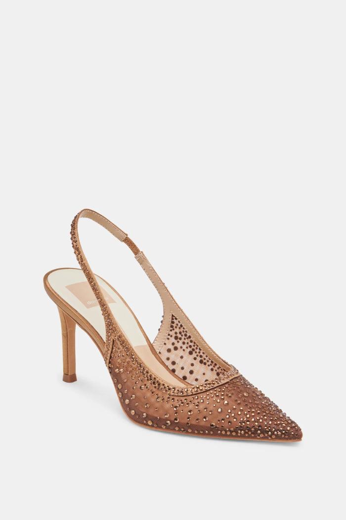 Kaye Crystal Heels - Mid Brown Mesh Product Image
