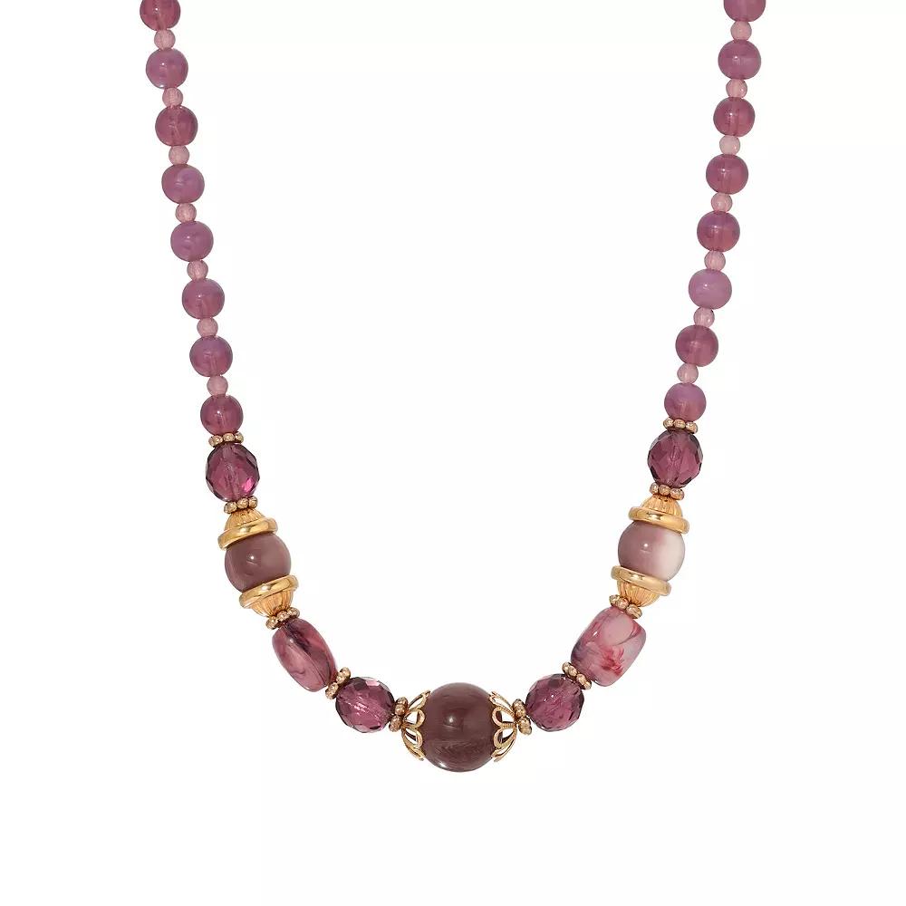 1928 Gold Tone Purple Beaded Necklace, Women's Product Image