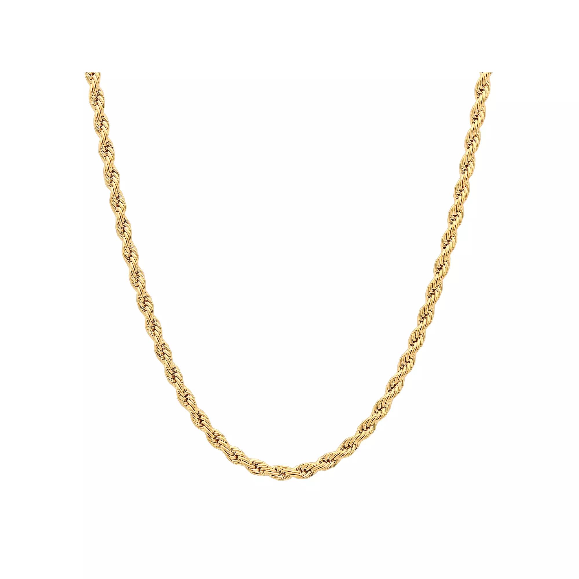 Steel Nation Men's Gold Tone Ion-Plated Rope Link Chain Necklace, Size: 24", Silver Product Image