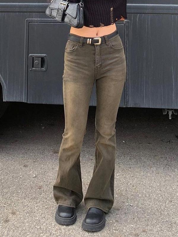 Distressed Washed Brown Low Rise Flare Jeans Product Image