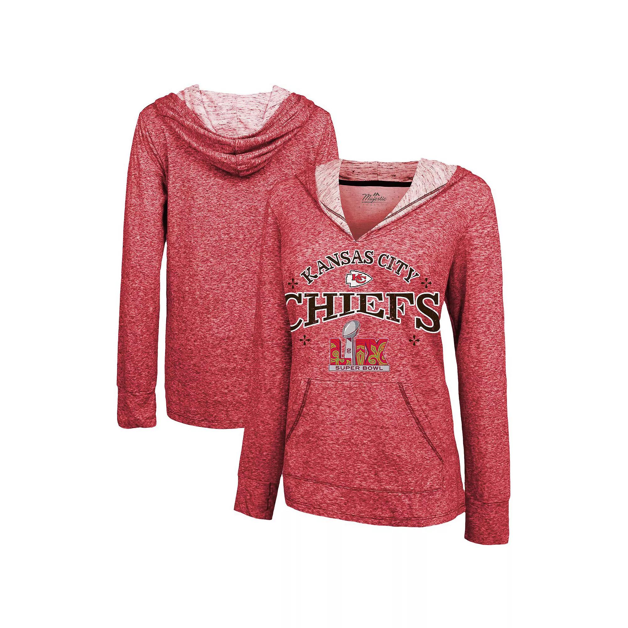 Women's Majestic Threads Red Kansas City Chiefs Super Bowl LIX Oversized Dunk Slub Pullover Hoodie, Size: Large Product Image