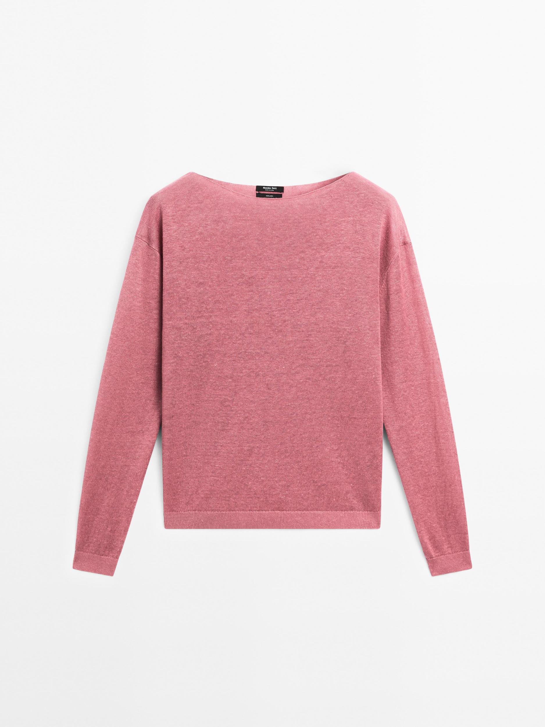 100% linen boat neck sweater Product Image