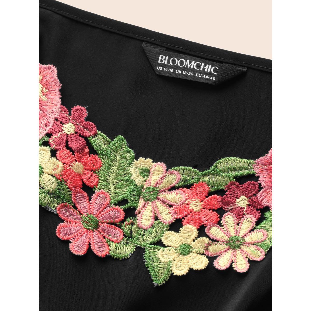 Plus Size Floral Woven Ribbon Heart Neckline Cami Dress Black Women Elegant Woven ribbon&lace trim Heart neckline Sleeveless Curvy BloomChic 14-16/1X Product Image