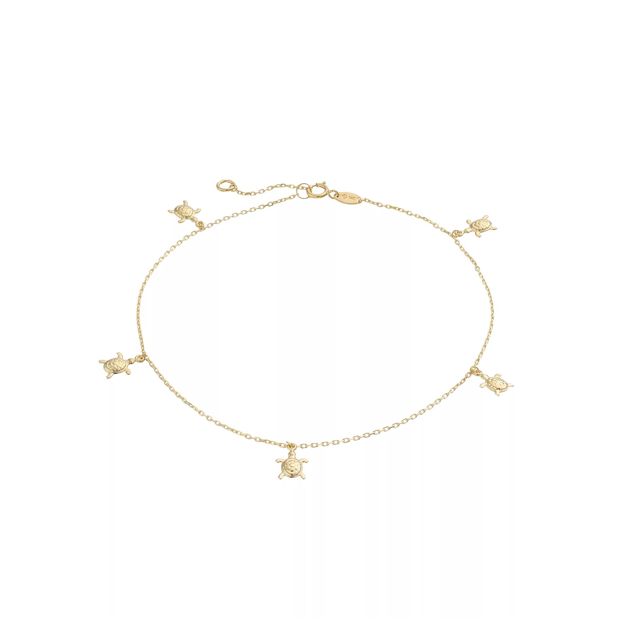 Au Naturale 14k Gold Turtle Charm Anklet, Women's, Size: 9-10" ADJ Product Image
