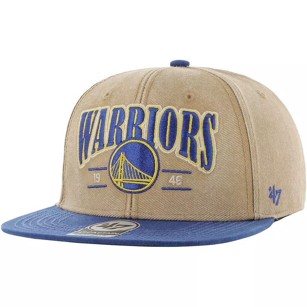 Men's '47 Khaki/Royal Golden State Warriors Chilmark Captain Snapback Hat, Beig K Product Image