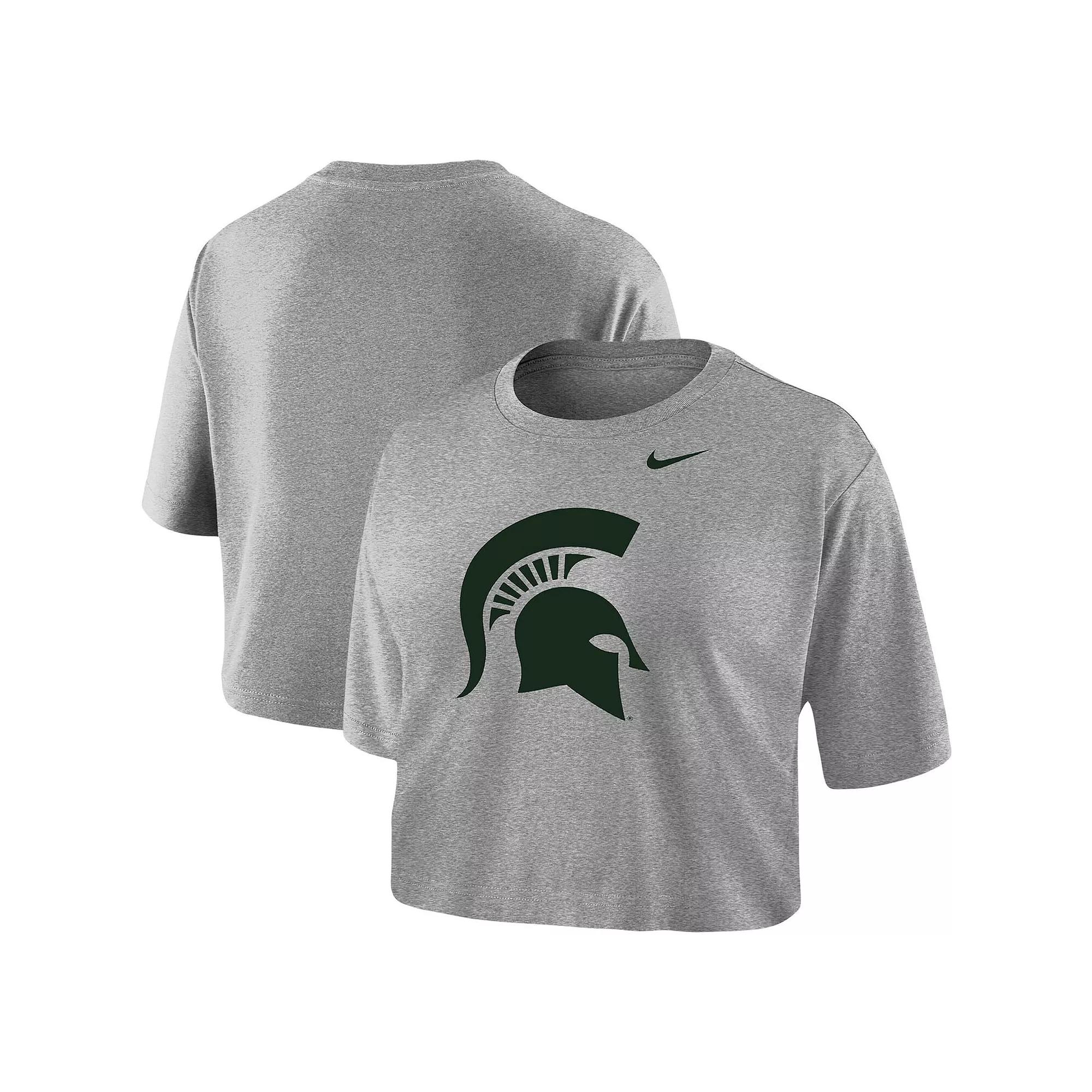 Womens Nike Heathered Gray Michigan State Spartans Cropped Performance T-Shirt Product Image
