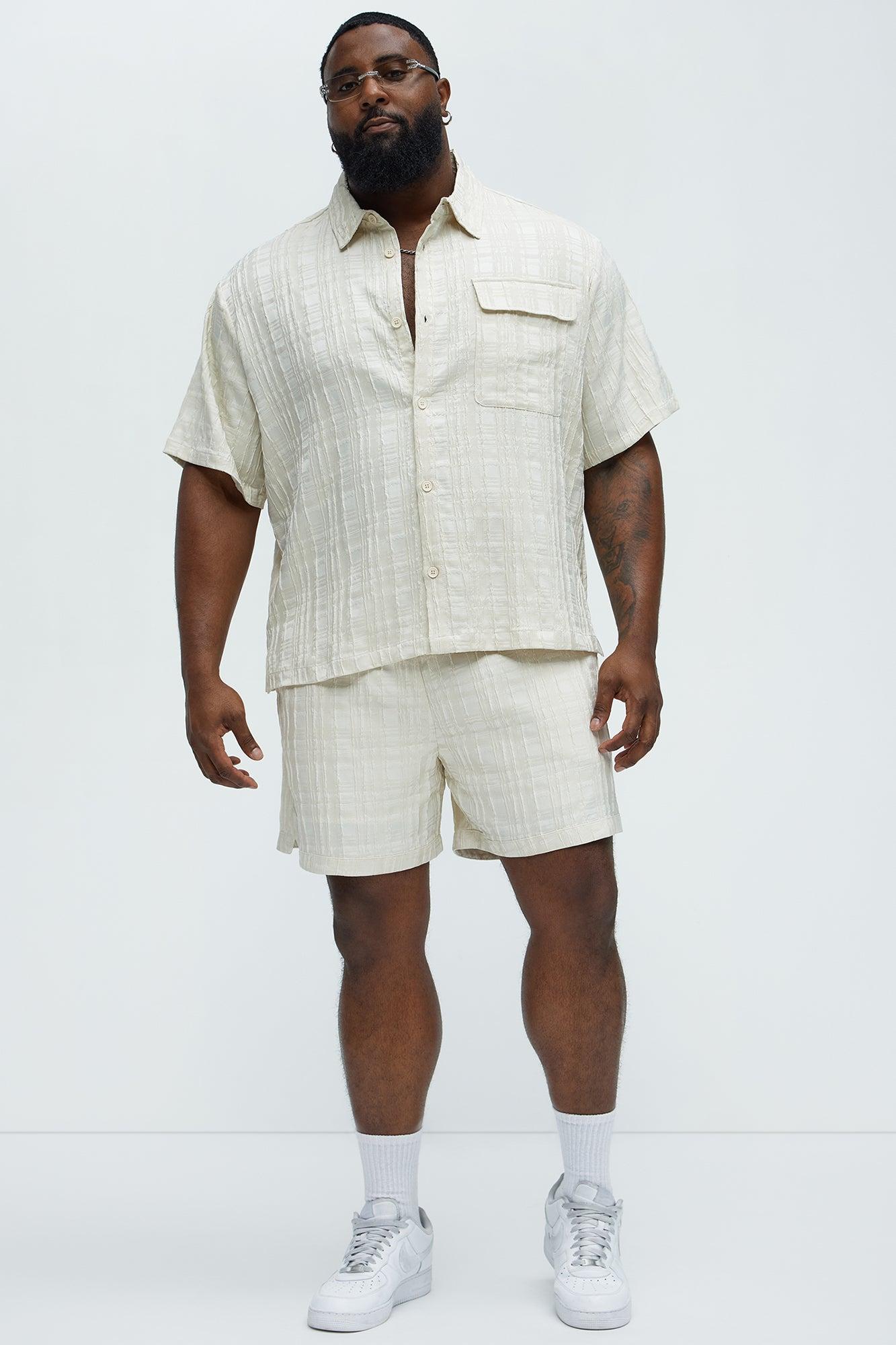 Plaid Crinkle Closed Collar Shirt - Off White Product Image