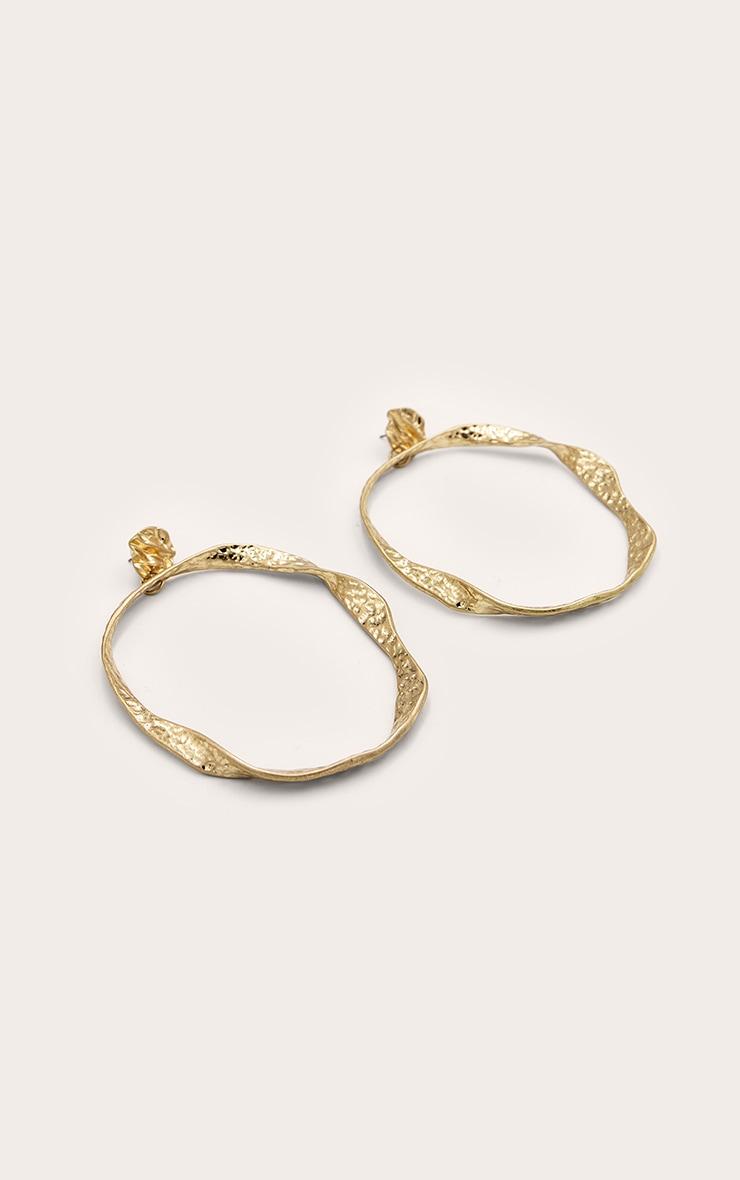 Gold Crinkle Oversized Hoop Earrings Product Image