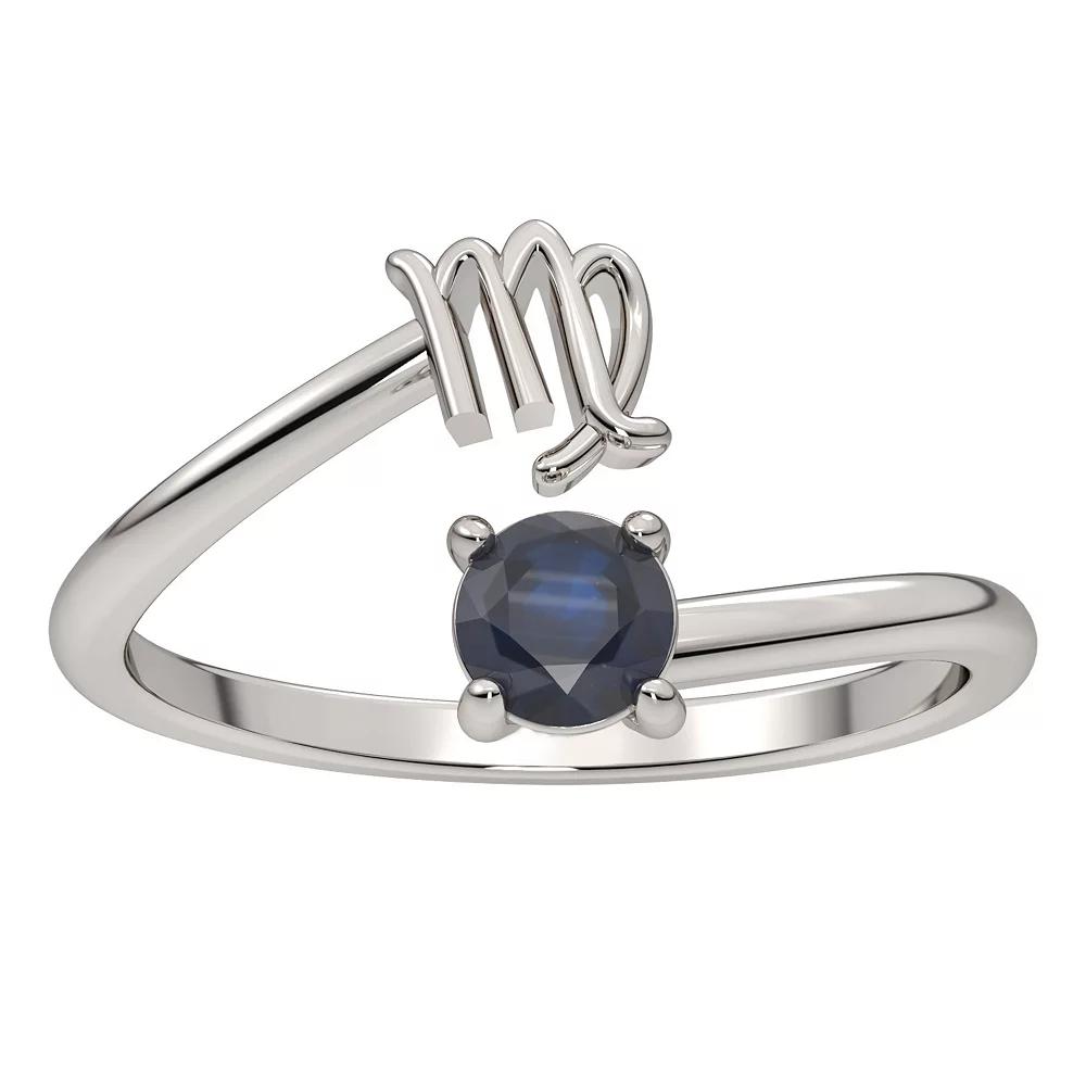 Sterling Silver Sapphire Virgo Zodiac Sign Bypass Ring, Women's, Size: 9, Blue Product Image
