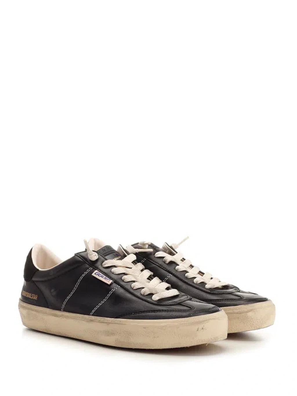 GOLDEN GOOSE Deluxe Brand Vintage-inspired Black Leather Sneakers With Contrasting White Laces Product Image