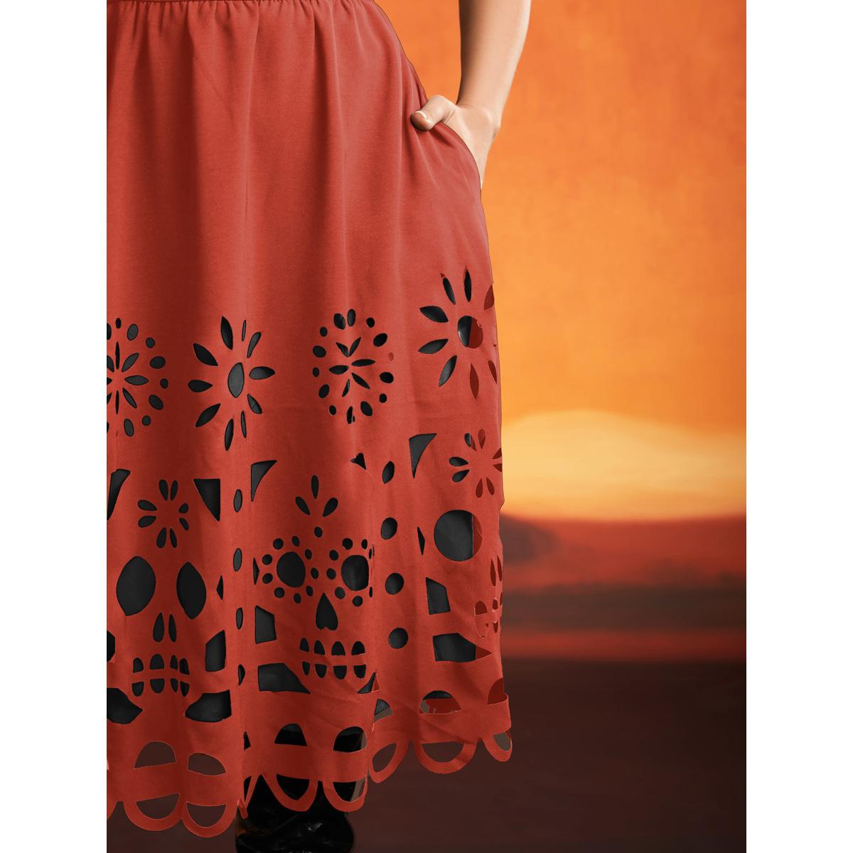 Plus Size Skull Burnout Cami Midi Dress OrangeRed Women Playful Contrast Party Curvy Bloomchic 12/L Product Image