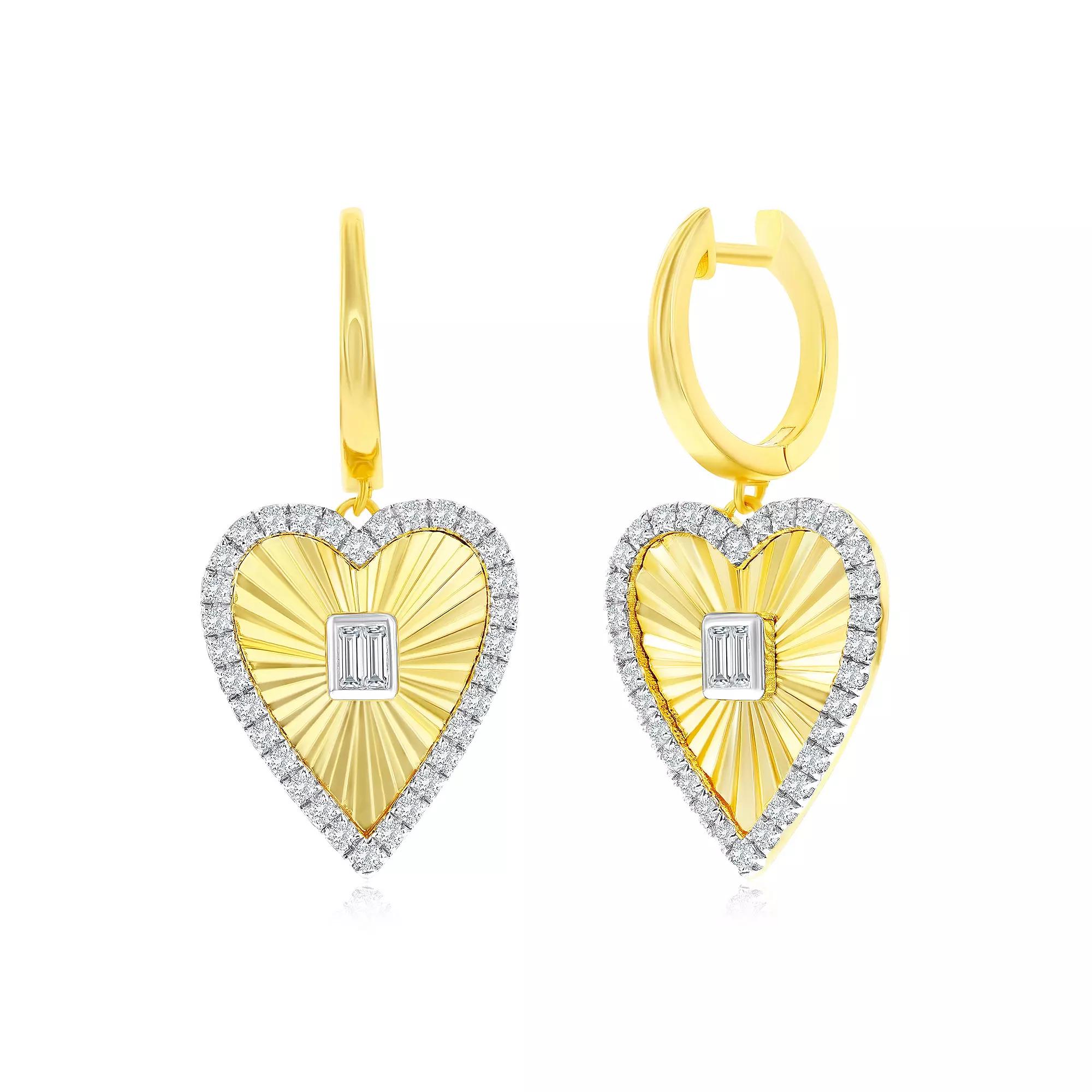 Argento Bella 14k Gold Over Silver Cubic Zirconia Heart Drop Hoop Earrings, Women's, Gold Tone Product Image