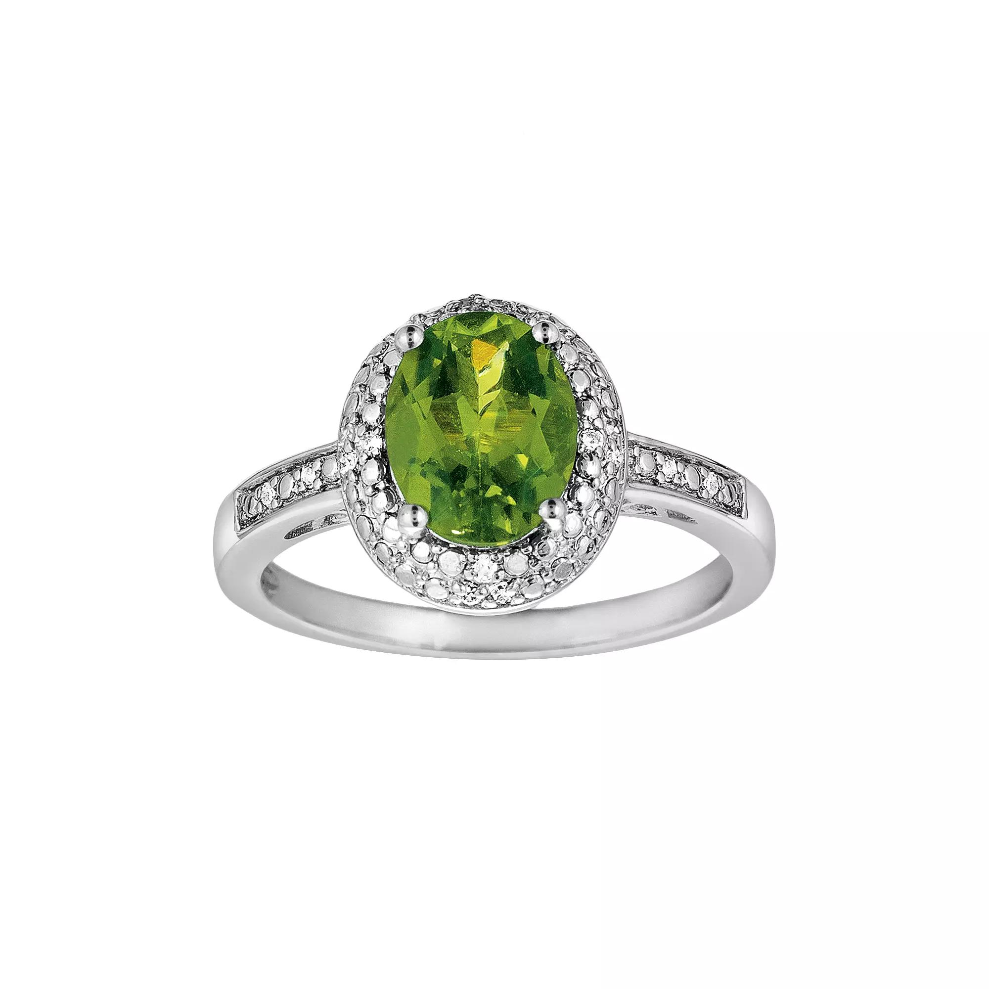 Sterling Silver Peridot and Diamond Accent Oval Ring, Women's, Size: 6, Green Product Image