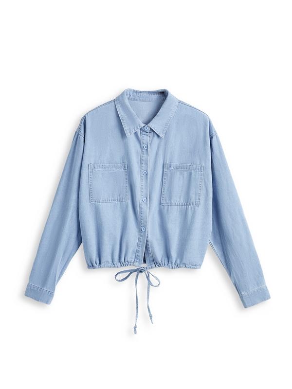 Vintage Dual Pocket Drawstring Denim Blouses&Shirts Product Image