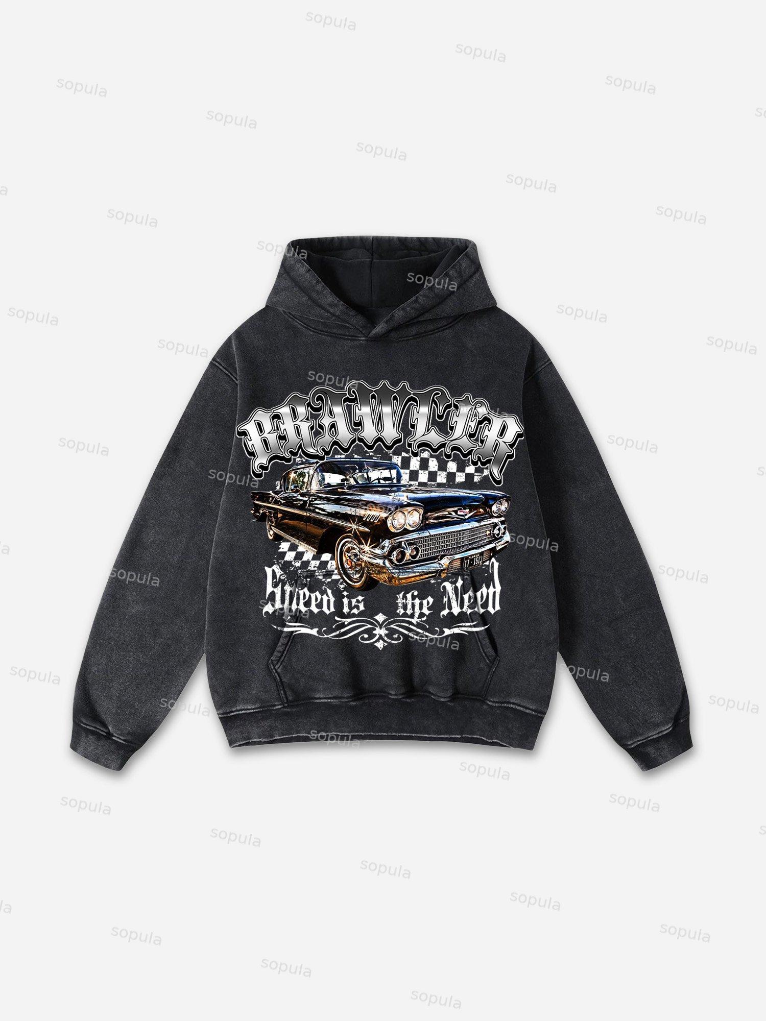 Racing Brawler Print Washed Hoodie Product Image