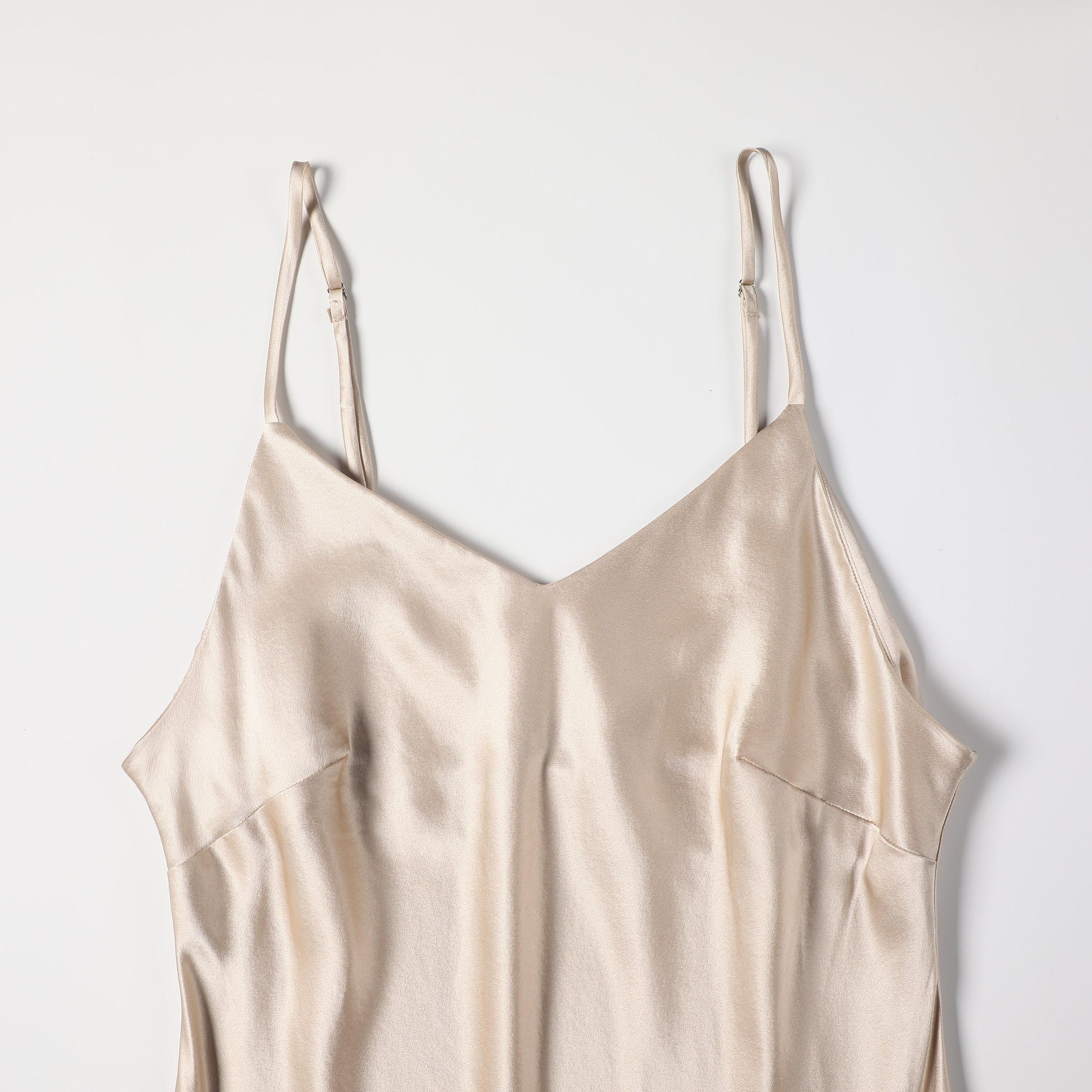 River Nymph | Beige Pure Silk Slip Dress | Knee Length with Adjustable Straps | 22 Momme | Float Collection Product Image
