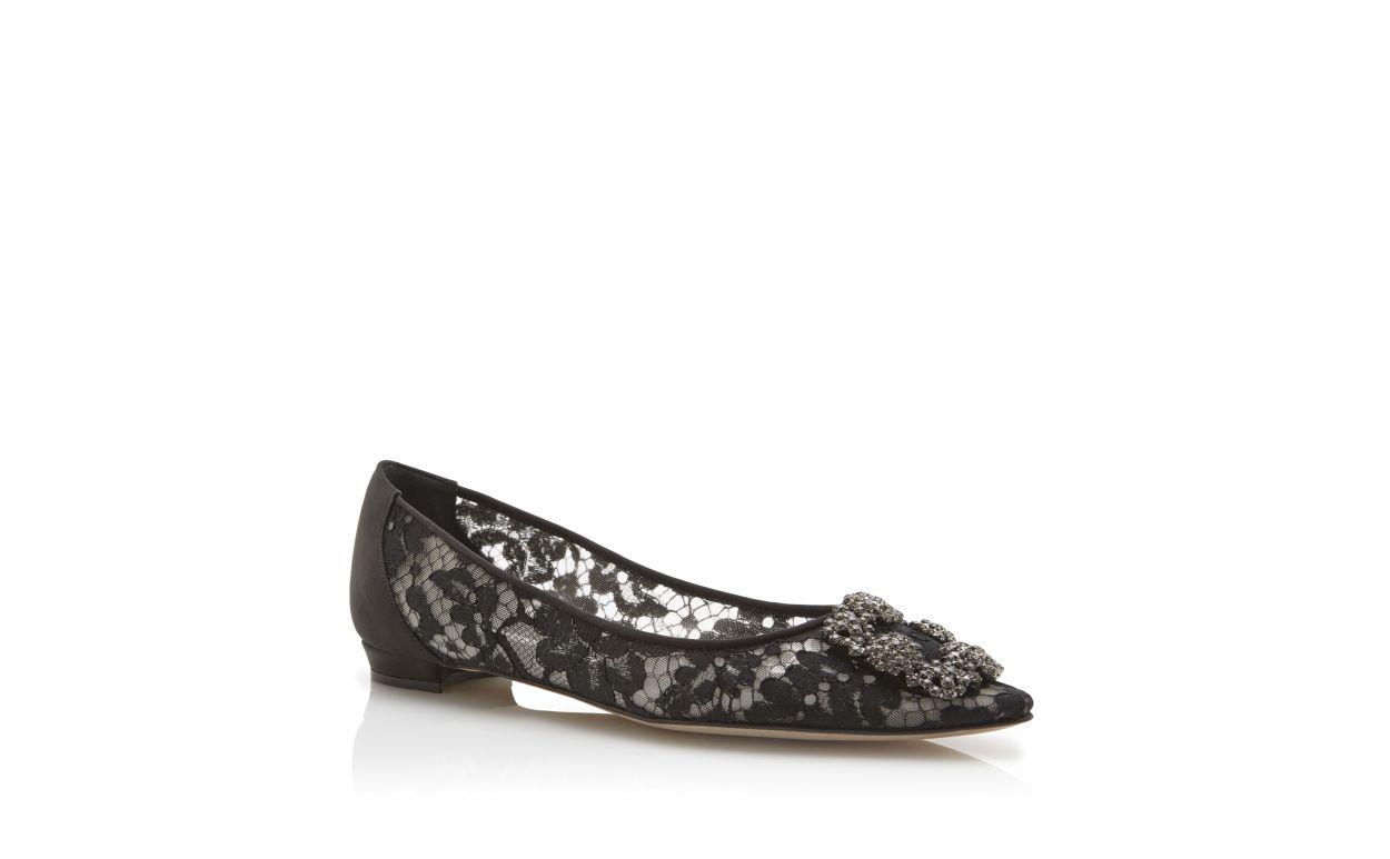 HANGISIFLAT LACE Black Lace Jewel Buckle Flat Pumps Product Image