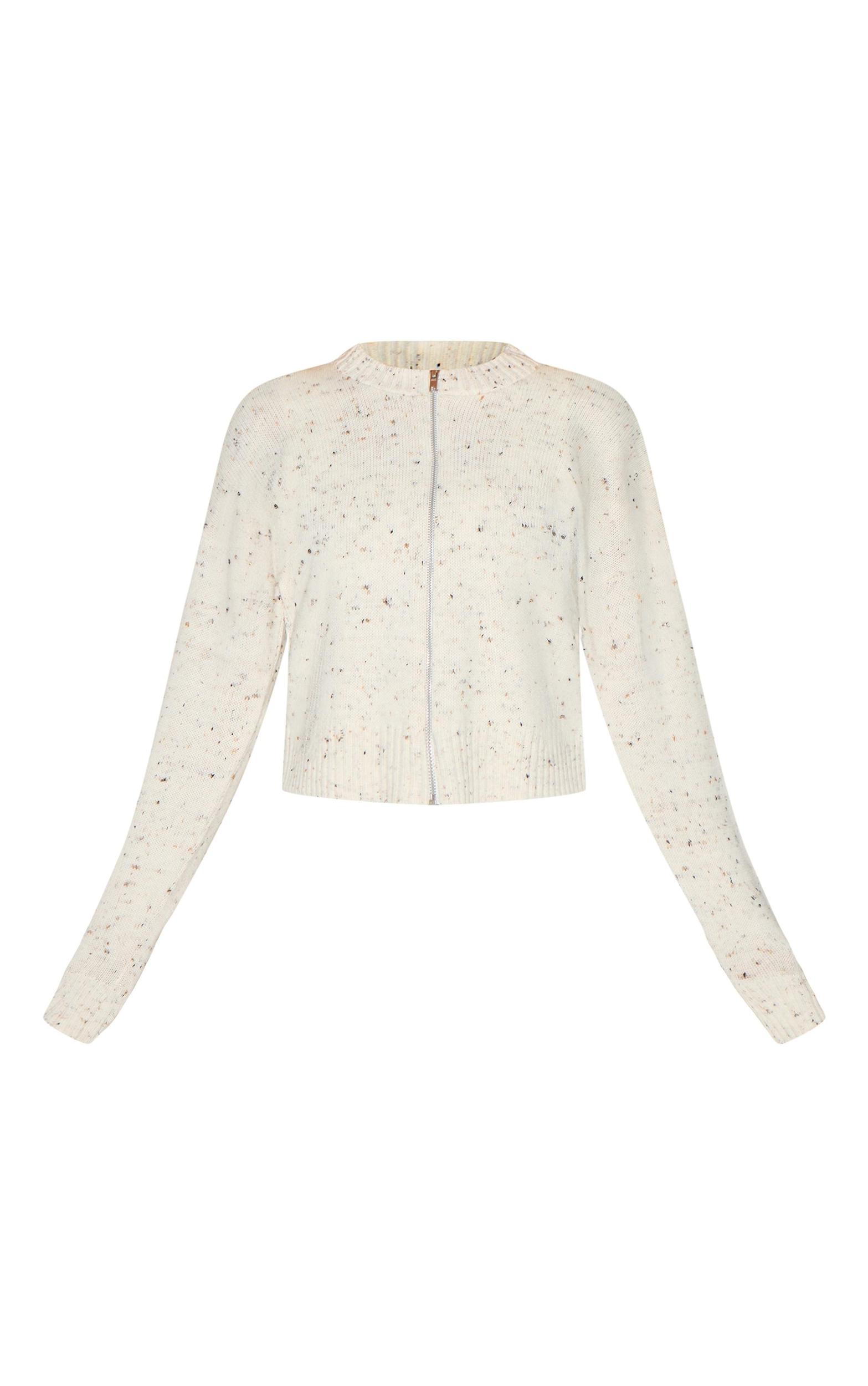 Cream Space Dye Knitted Zip Up Cardigan Product Image