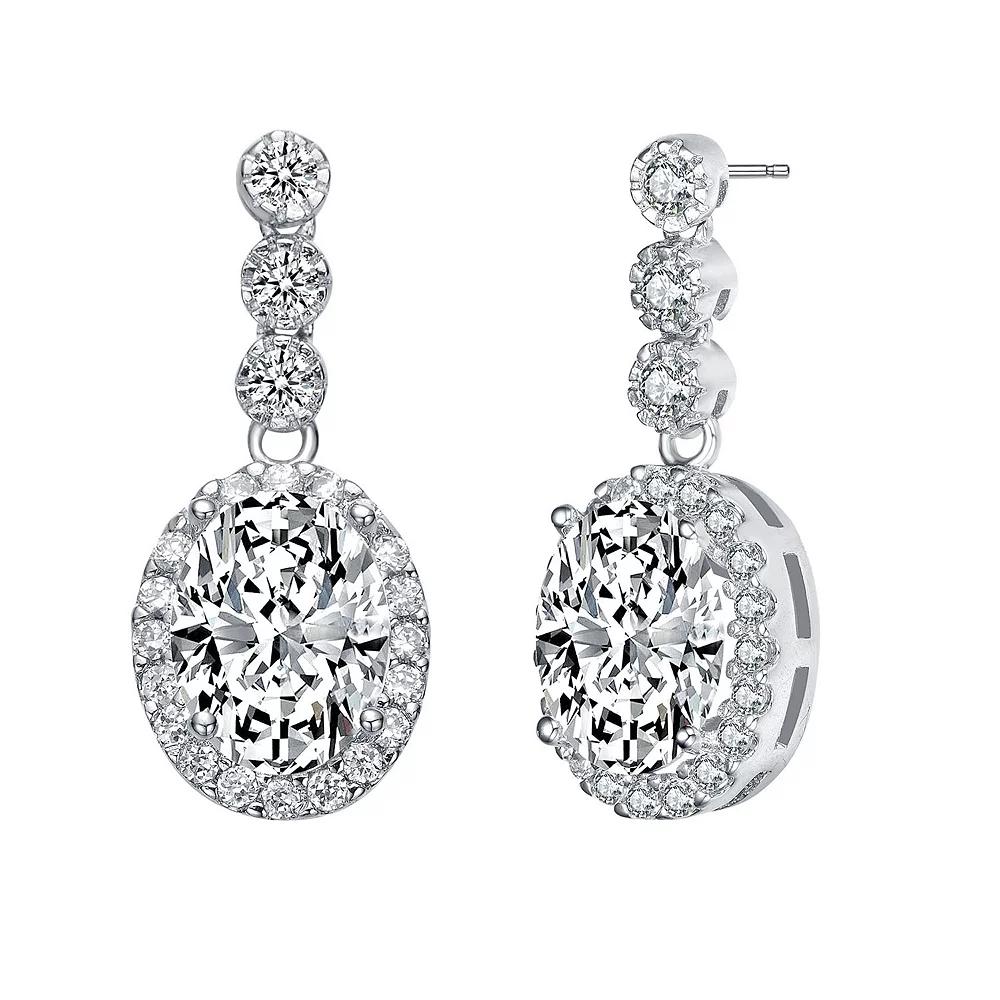 Sterling Silver Oval & Round Cubic Zirconia Halo Drop Earrings, Women's Product Image