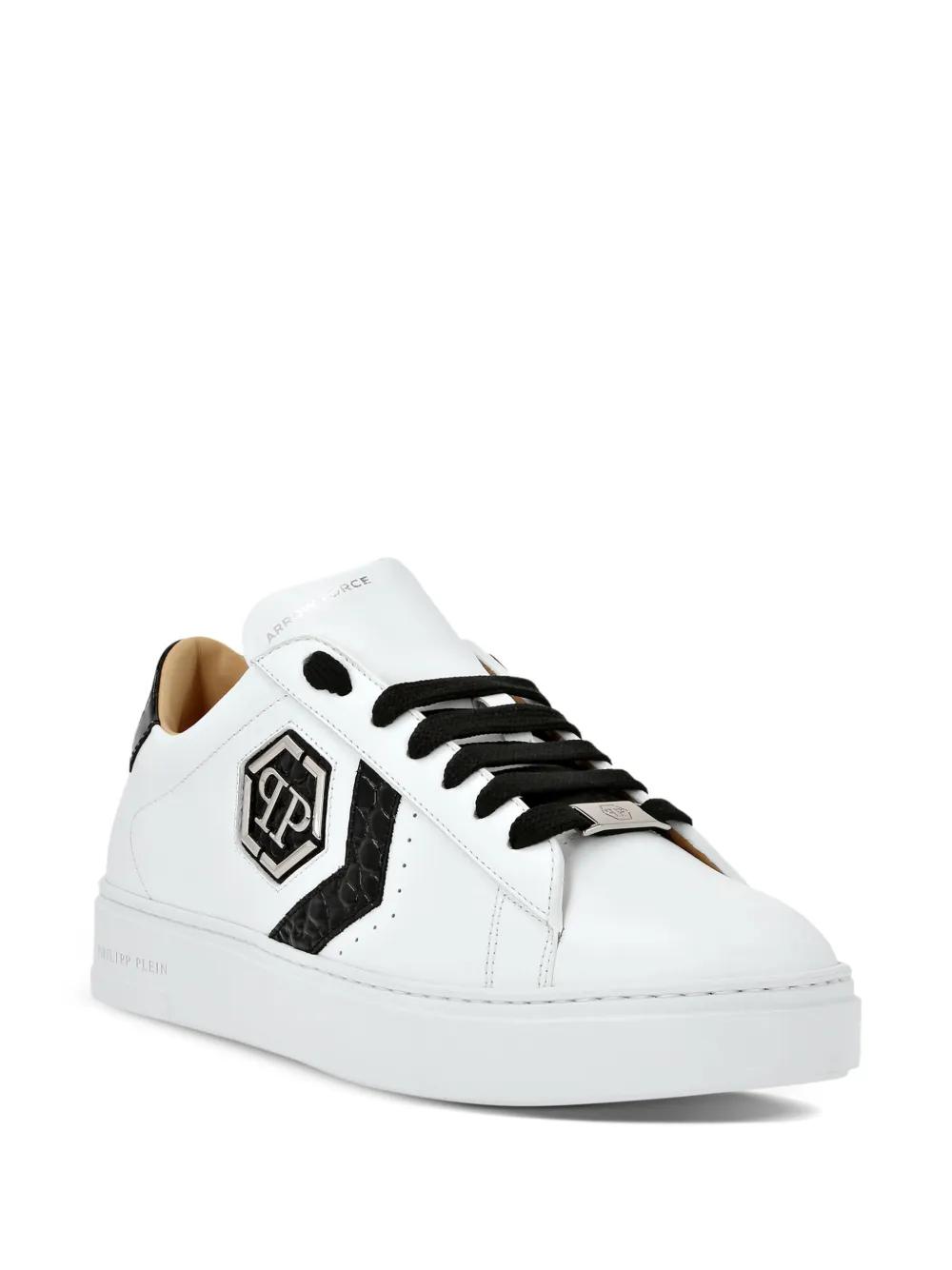 logo-patch panelled leather sneakers Product Image