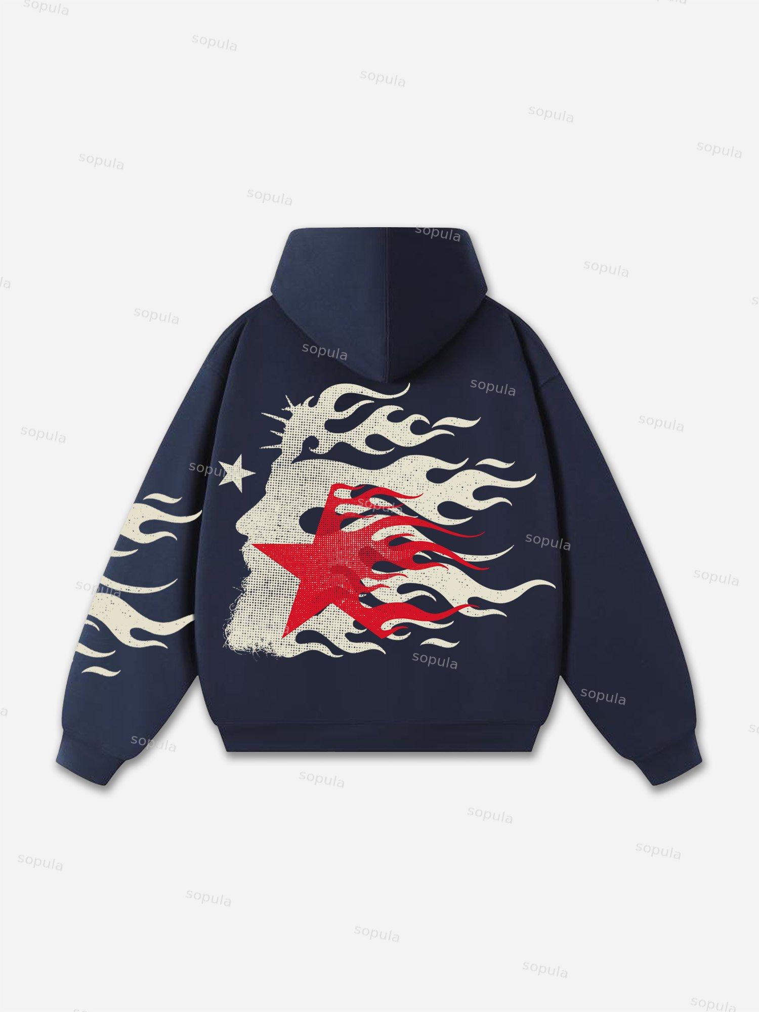 Sopula Jesus Flame Silhouette Vintage Graphic Cotton Hoodie Product Image