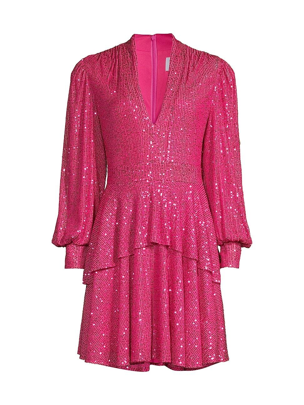 Womens Sequined Long-Sleeve Tiered Minidress Size 0 Product Image