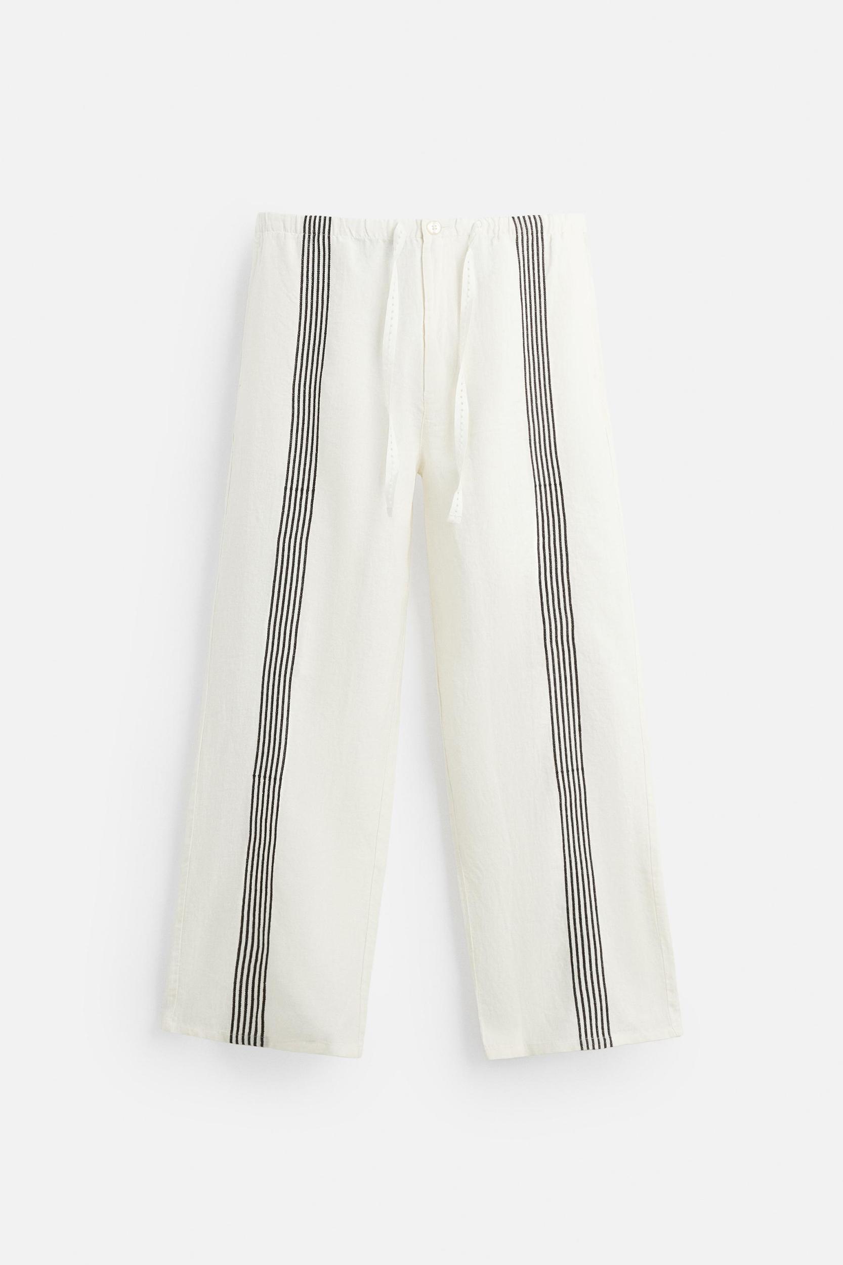 100% LINEN PANTS WITH STRIPES Product Image