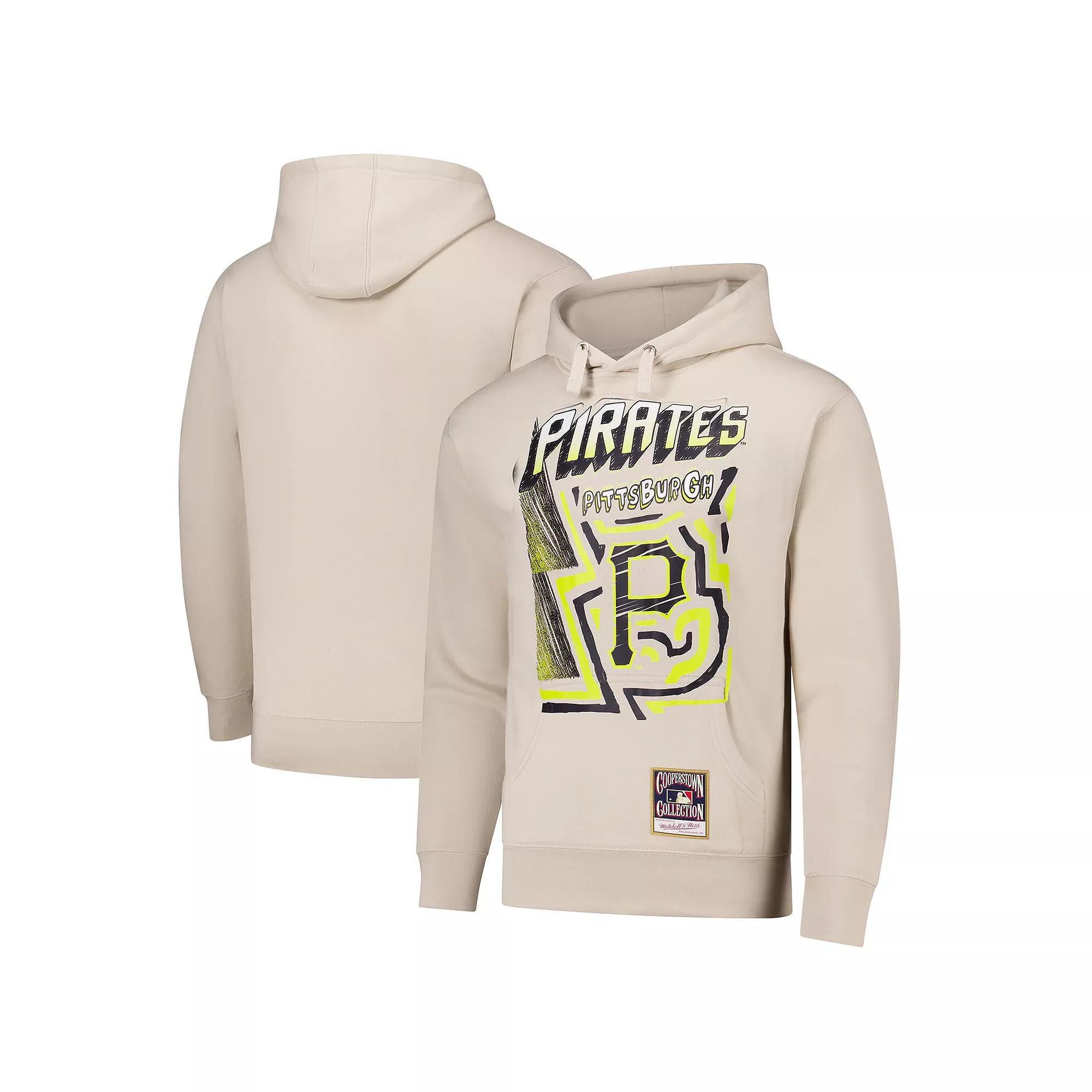 Men's Mitchell & Ness Cream Pittsburgh Pirates Sidewalk Sketch Pullover Hoodie,  Product Image
