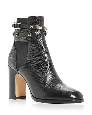Valentino Garavani Womens Rockstud Pebbled Leather Booties Product Image