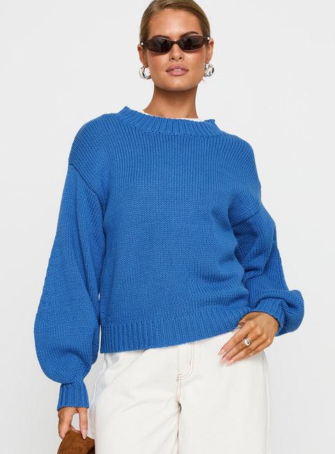 Harmony Balloon Sleeve Knit Sweater Blue Product Image