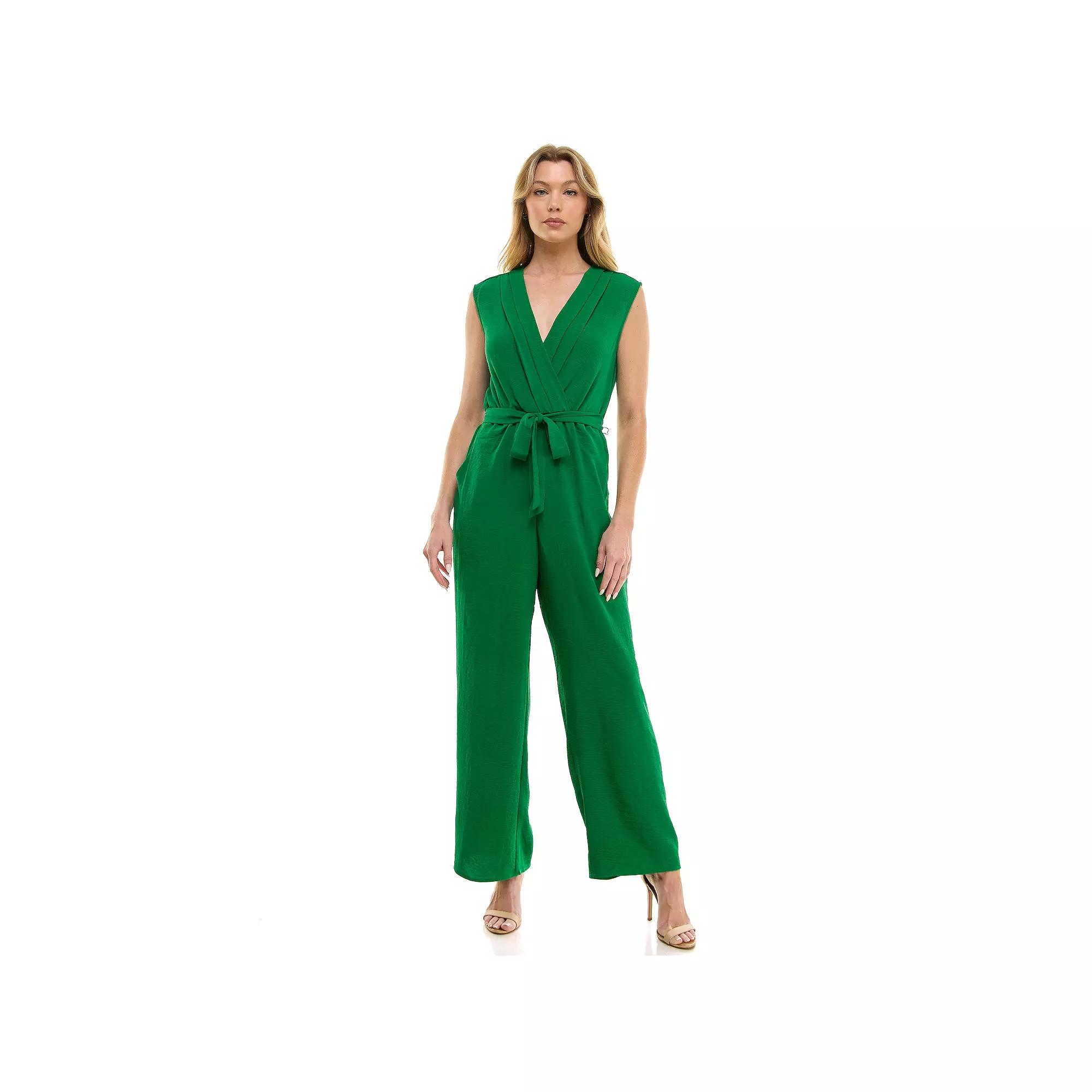 Women's Luxology Surplice Bodice Tie-Front Wide Leg Jumpsuit,  Product Image