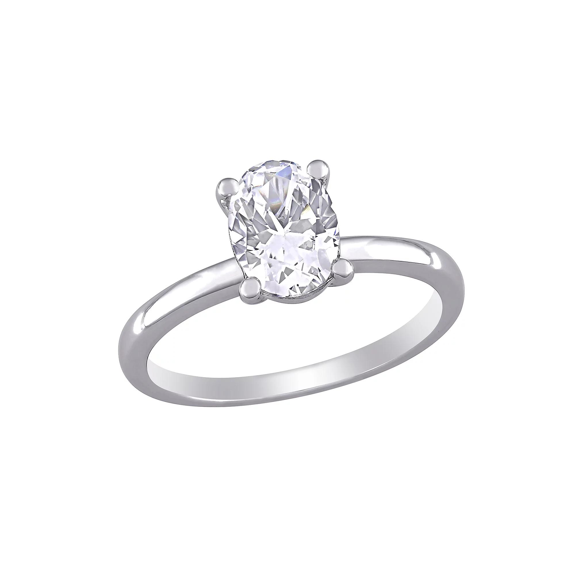 Stella Grace 10k White Gold Oval Cut Lab-Created White Sapphire Solitaire Ring, Women's, Size: 9, 10k Whgold Product Image