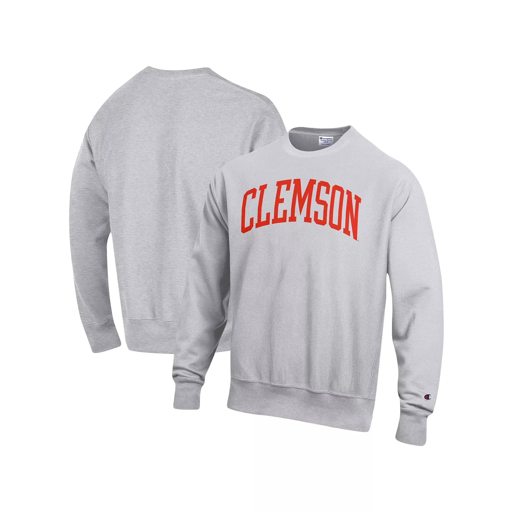 Men's Champion Heathered Gray Clemson Tigers Arch Reverse Weave Pullover Sweatshirt,  Product Image