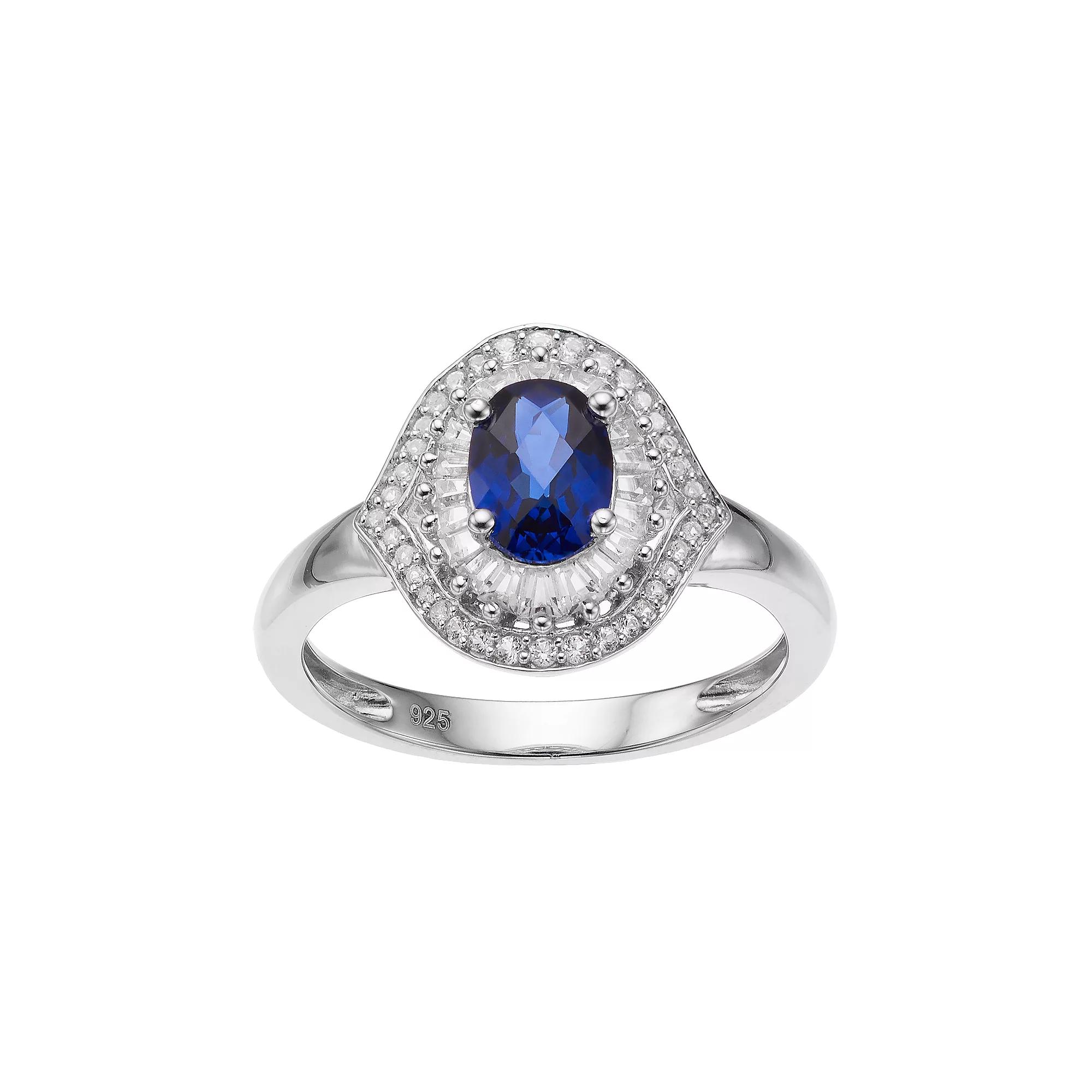 Sterling Silver Lab-Created Blue & White Sapphire Oval Halo Ring, Women's, Size: 6 Product Image
