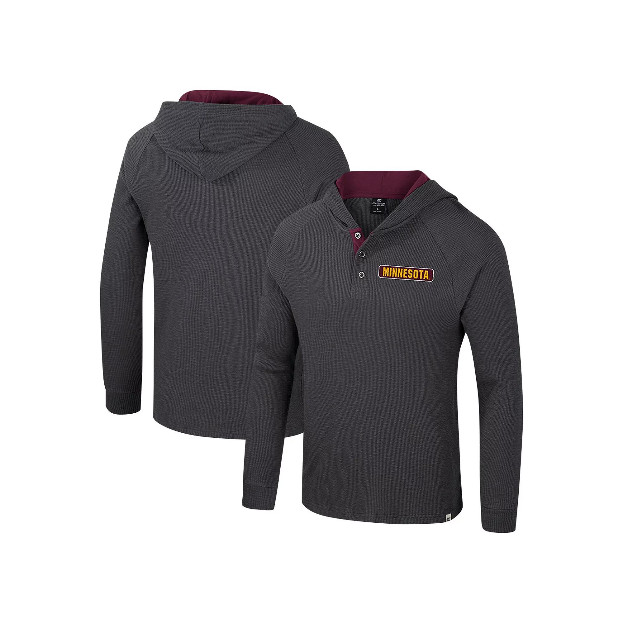 Men's Colosseum Charcoal Minnesota Golden Gophers Dujour Ralgan Long Sleeve Henley Hoodie T-Shirt,  Product Image