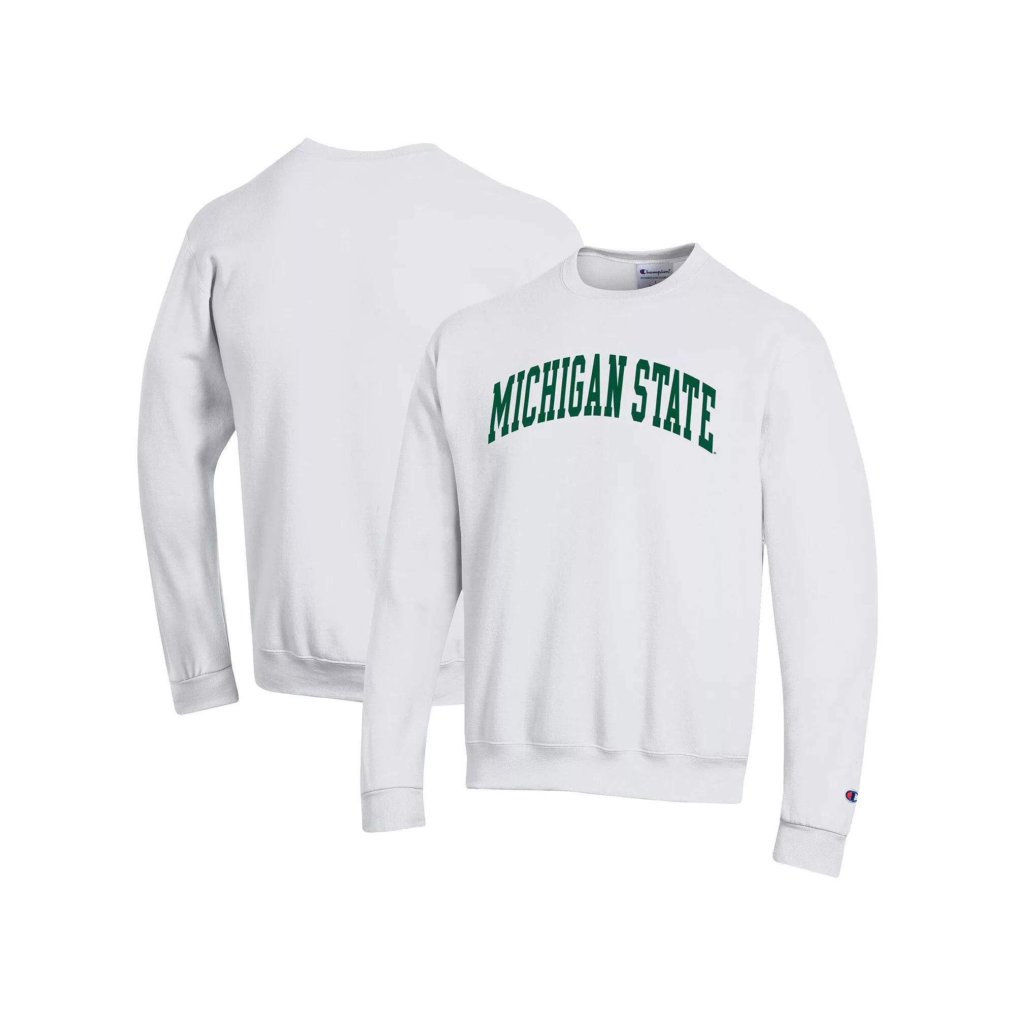 Men's Champion White Michigan State Spartans Basic Arch Fleece Pullover Sweatshirt,  Product Image