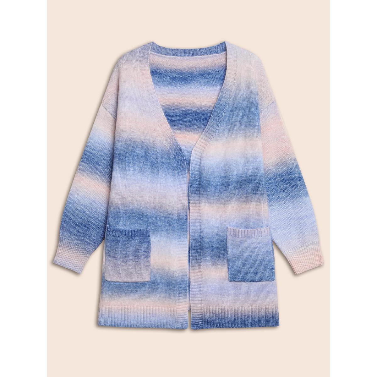 Plus Size Ombre Kimono Collar Patched Pocket Cardigan Multicolor Women Casual Loose Long Sleeve Everyday Cardigans BloomChic 28/5X Product Image