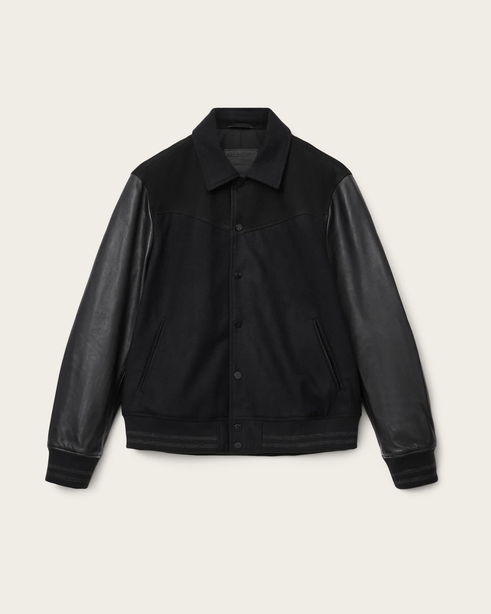 Endleton Leather Bomber Jacket Black | ALLSAINTS US Product Image
