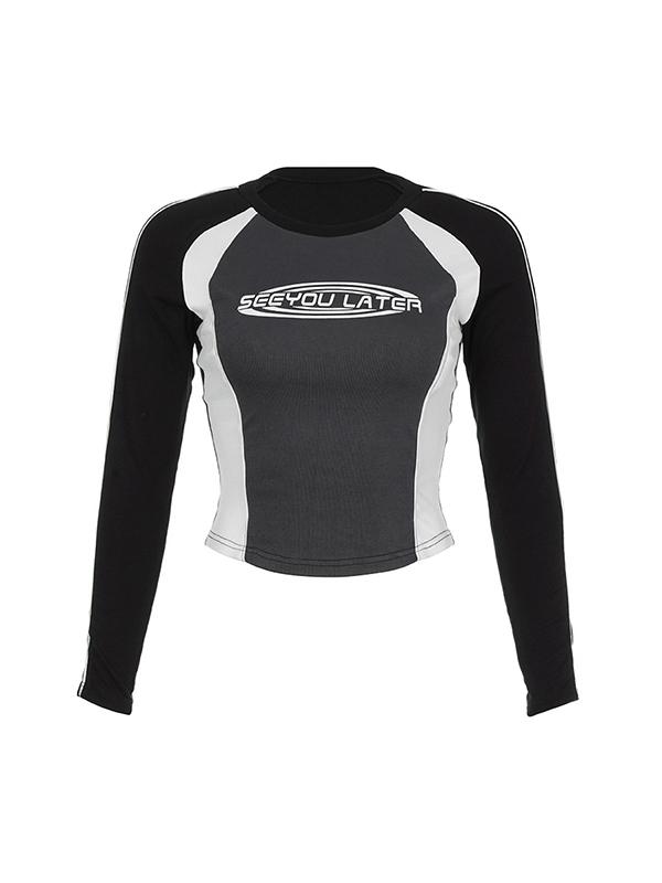 Contrast Color Splice Print Slim Long Sleeve Tee Product Image