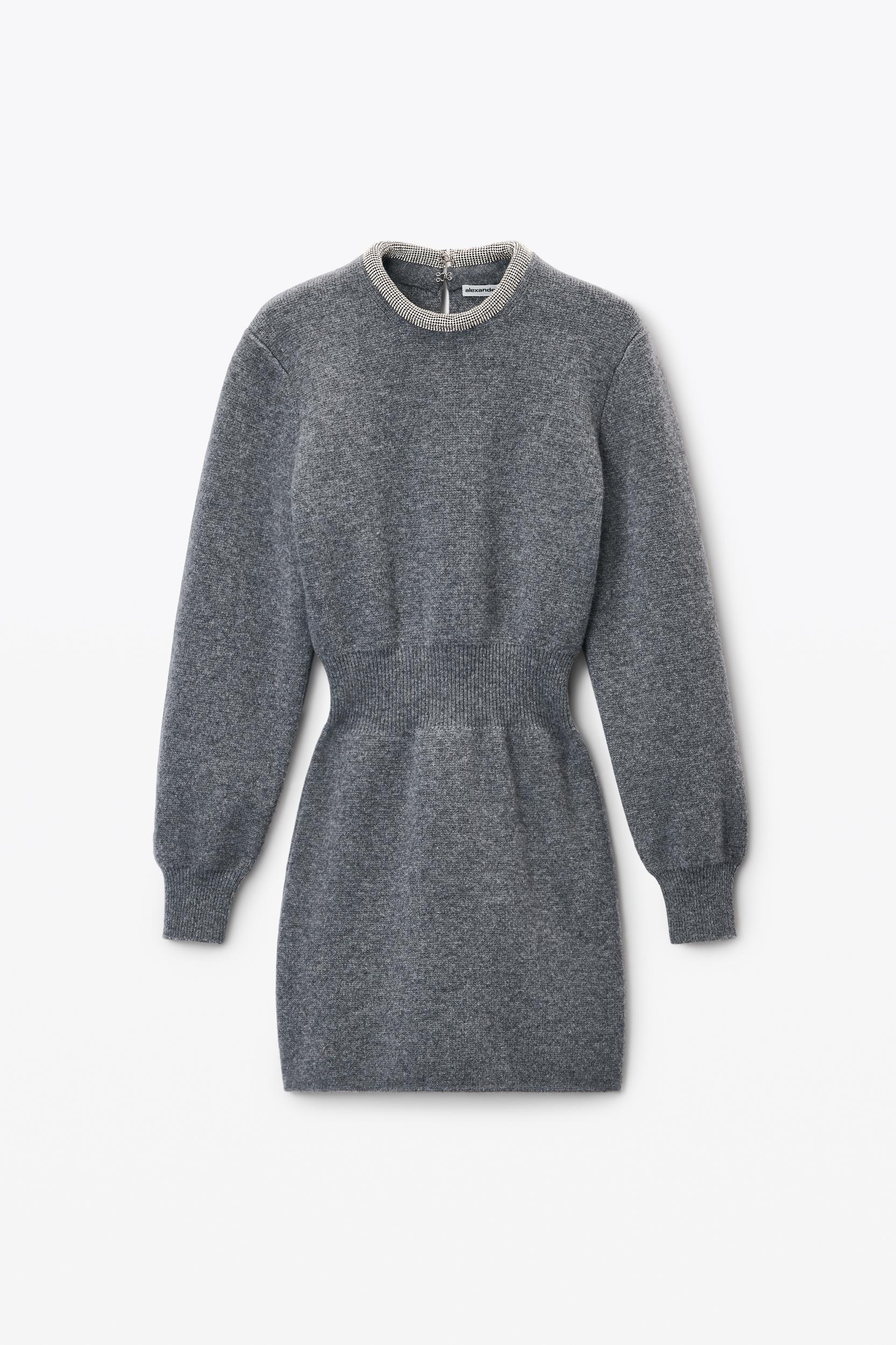 Long Sleeve Dress In Wool Blend With Crystal Hotfix Trim Product Image
