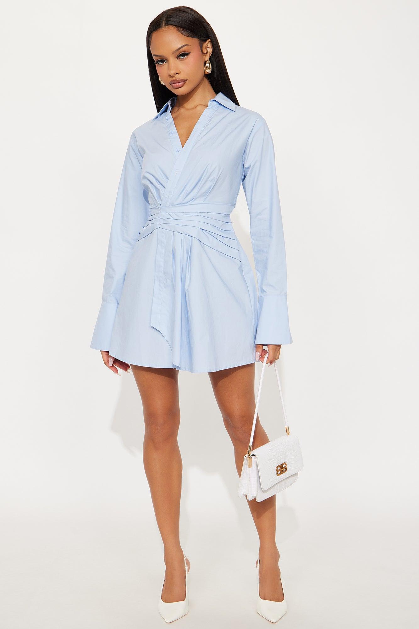 Ainsley Collar Shirt Mini Dress - Blue Female Product Image
