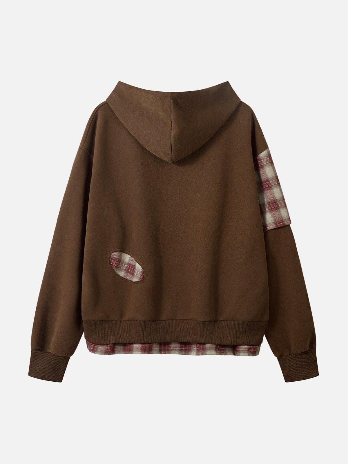 Aelfric Eden Irregular Plaid Patchwork Zip Up Hoodie Product Image