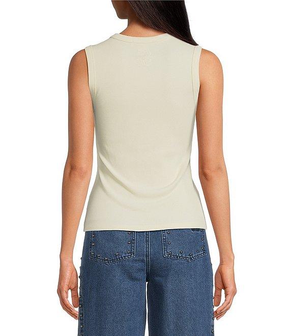 Never Fully Dressed Ribbed Knit Crew Neck Sleeveless Studded Button Front Tank Product Image