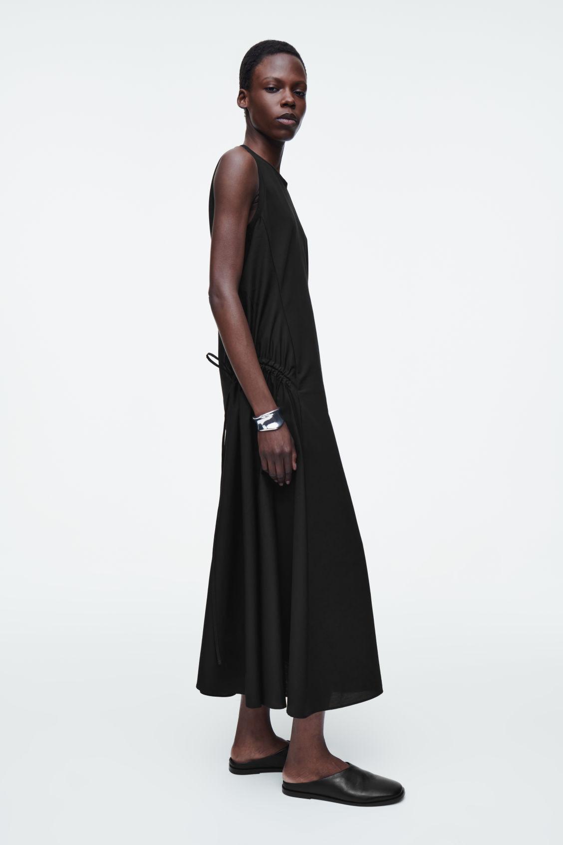 PANELED GATHERED-SIDE MIDI DRESS Product Image