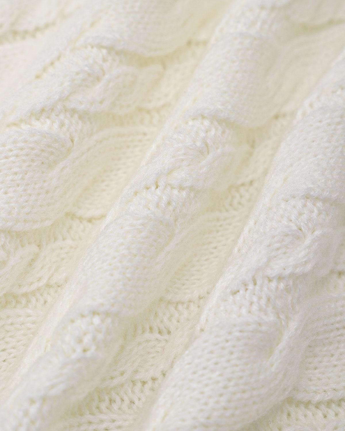 The White Elastic Waist Button Cable Mini Skirt Product Image