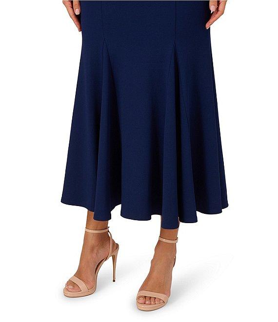 Adrianna Papell Mock Neck Pearl Trim Sleeveless Crepe Sheath Godet Hem Midi Dress Product Image
