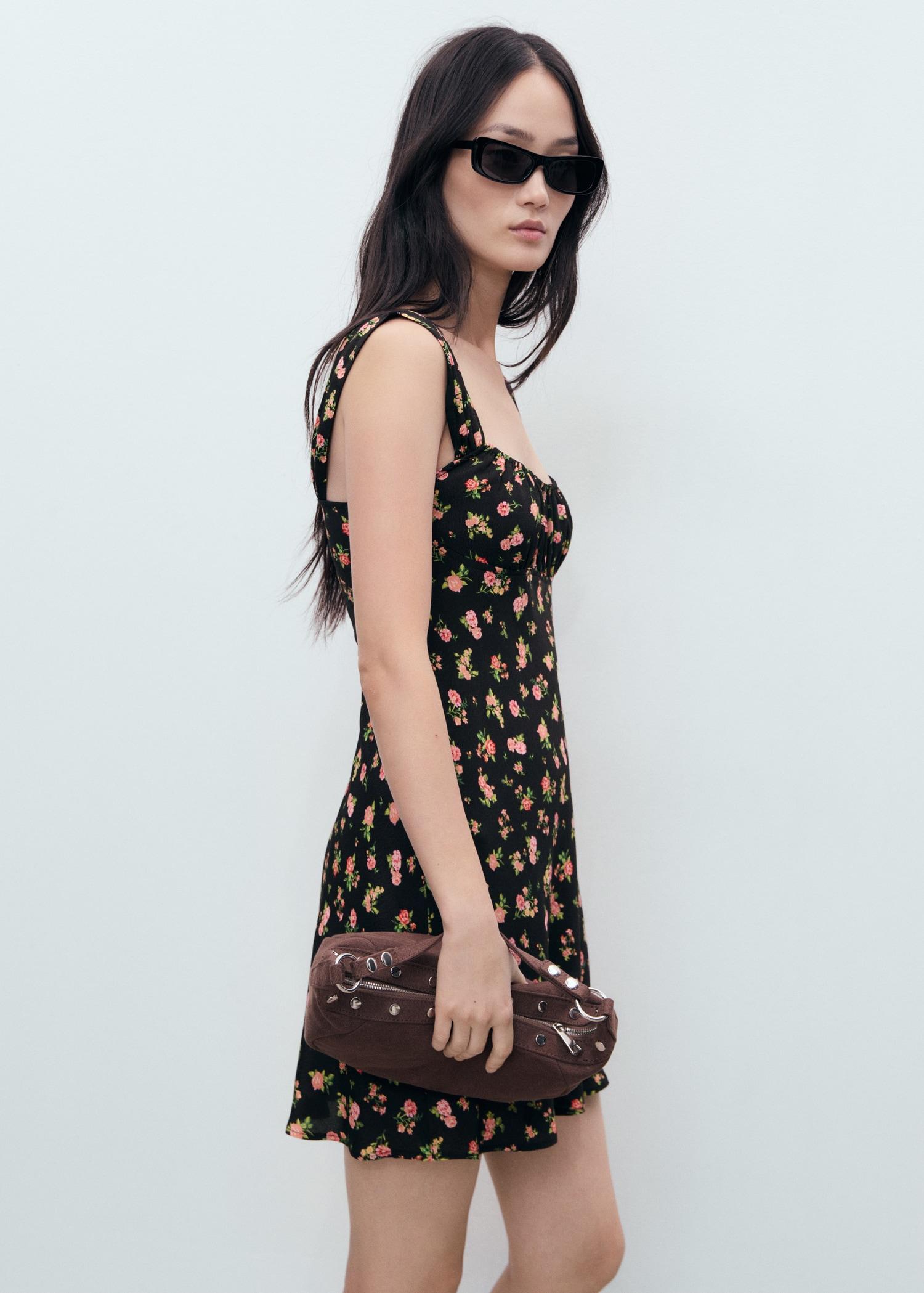 Short dress with ruched neckline - Women | MANGO USA Product Image